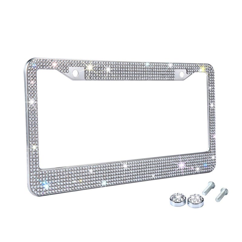 TZARROT White Rhinestone Bling License Plate Frame for Women, Metal Rust-Proof Car Plate Frame Cute Bling Car Accessories for Women Girls (1) - Image 1